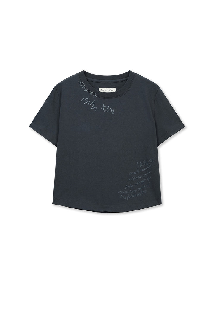 Matin Kim Graffiti Round Hem Crop Top — Navy blue
