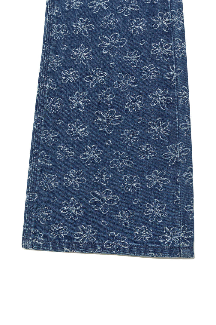 Matin Kim Flower Pattern Flare Denim — Blue