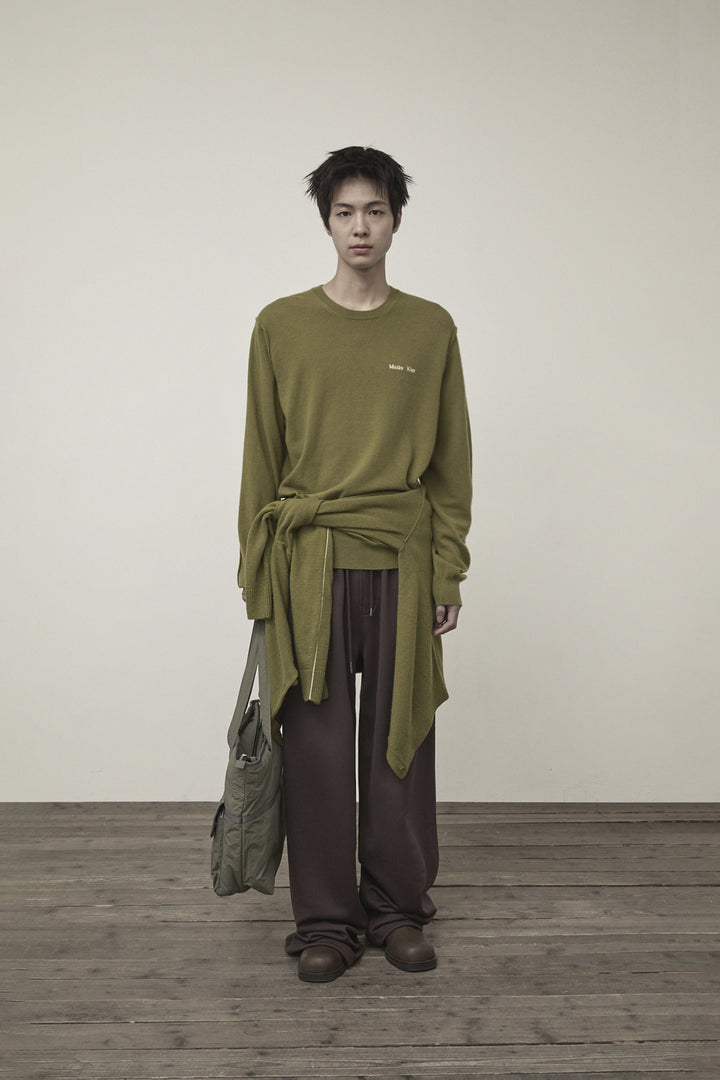 Matin Kim Cashmere Blended Round Knit Cardigan — Olive