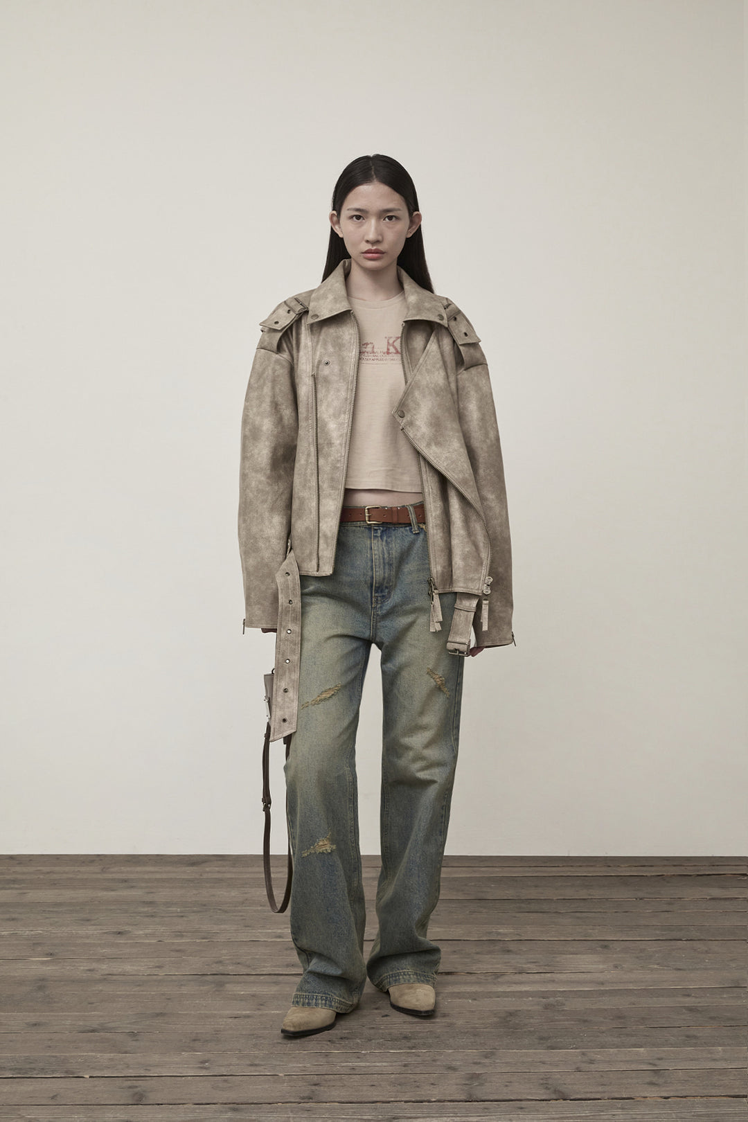 Matin Kim Semi Boots Cut Washed Denim — Blue