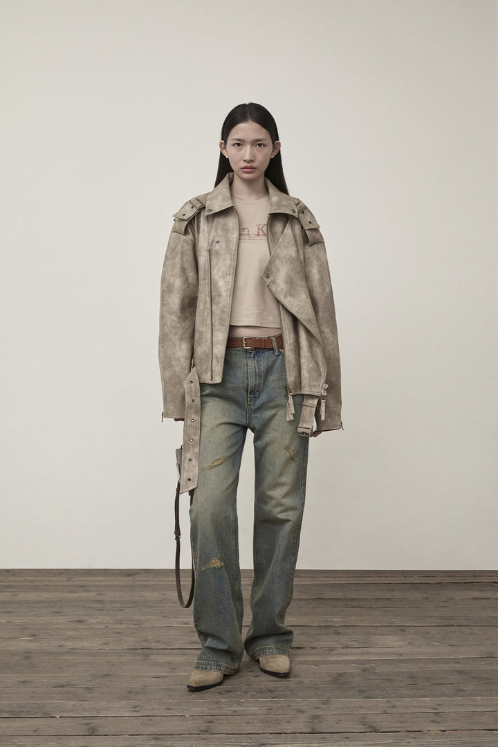 Matin Kim Semi Boots Cut Washed Denim — Blue