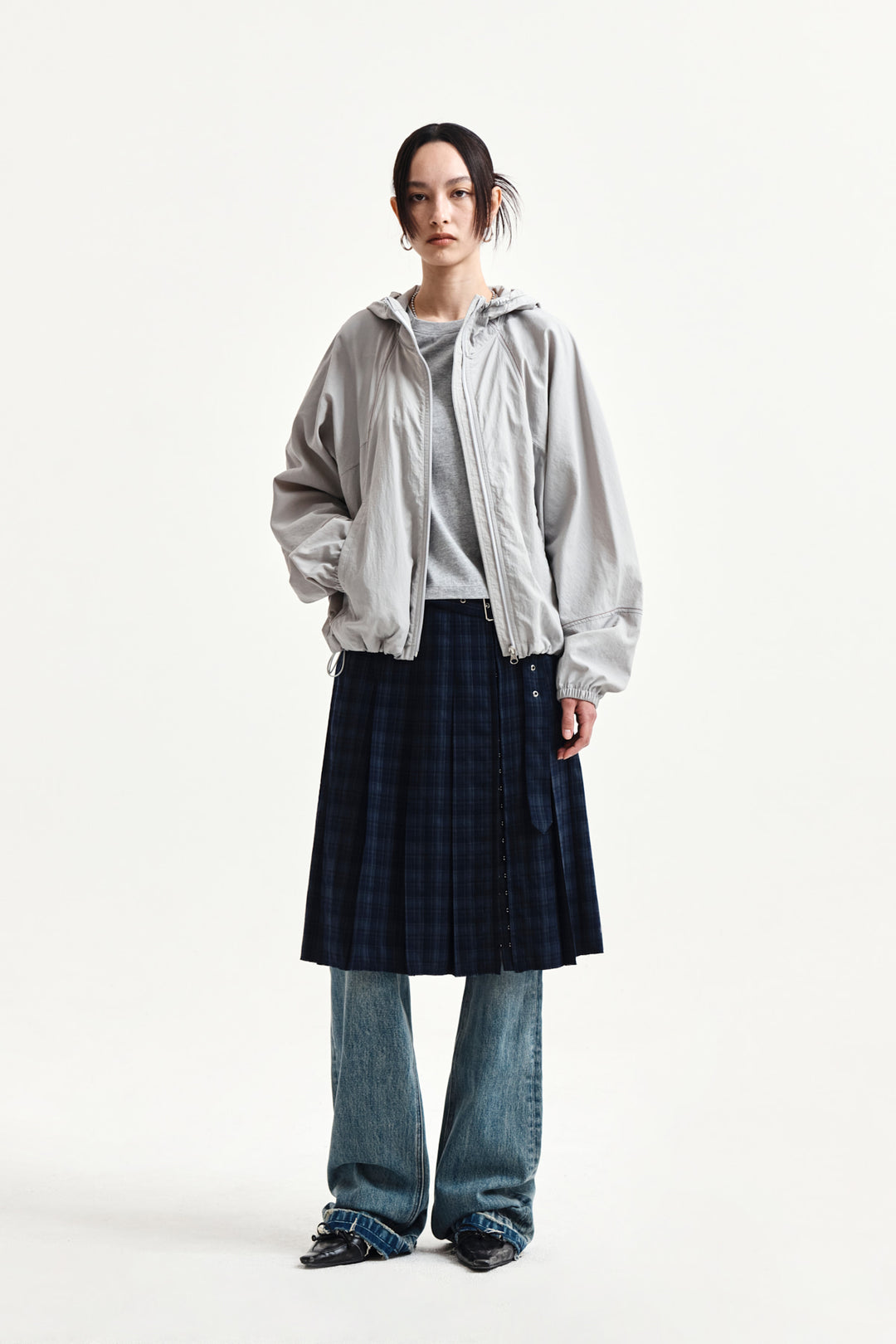 Matin Kim Cropped Back Logo Windbreaker — Beige