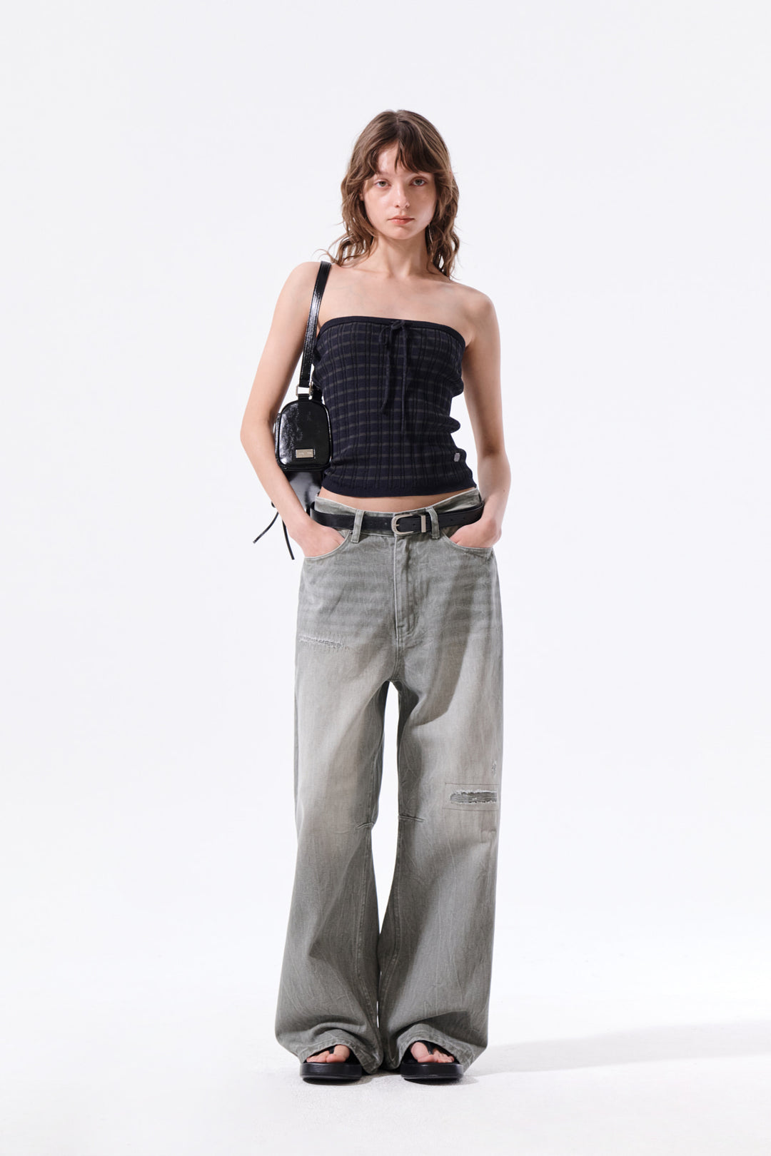 Matin Kim Stripe Knit Tube Top — Navy blue