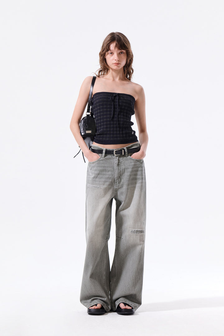 Matin Kim Stripe Knit Tube Top — Navy blue