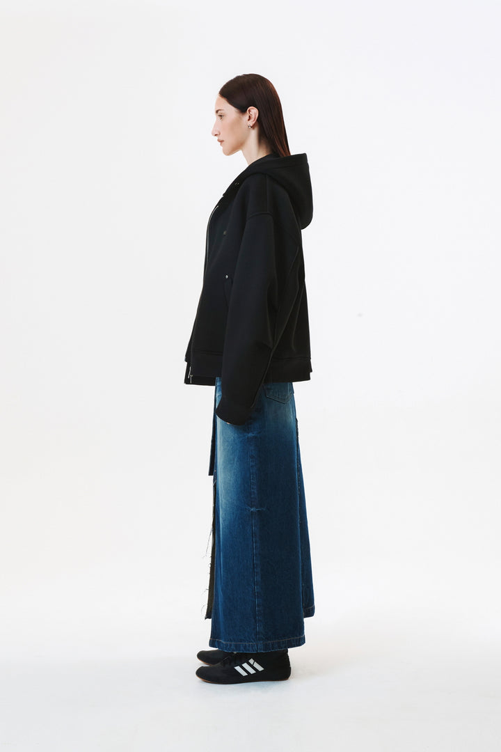 KIMMATIN Foldover Vintage Washed Denim Skirt — Blue