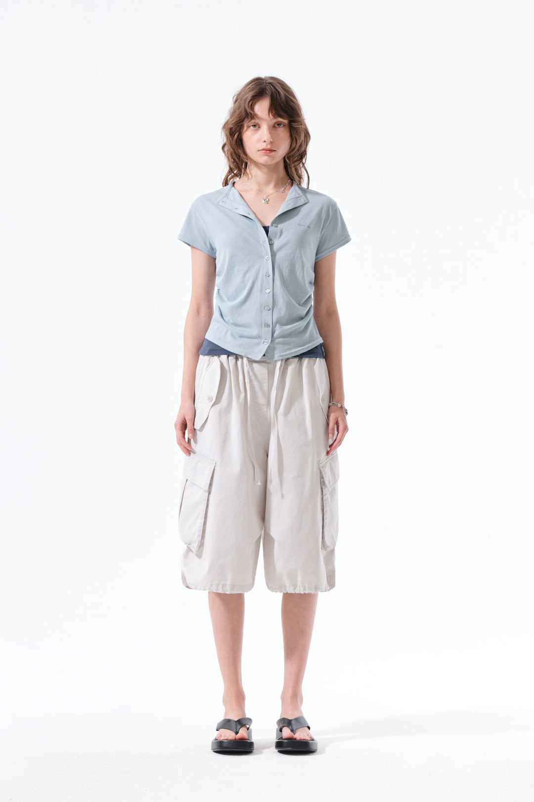 Matin Kim Washed Cotton Patch Pocket Bermudas — Light Grey