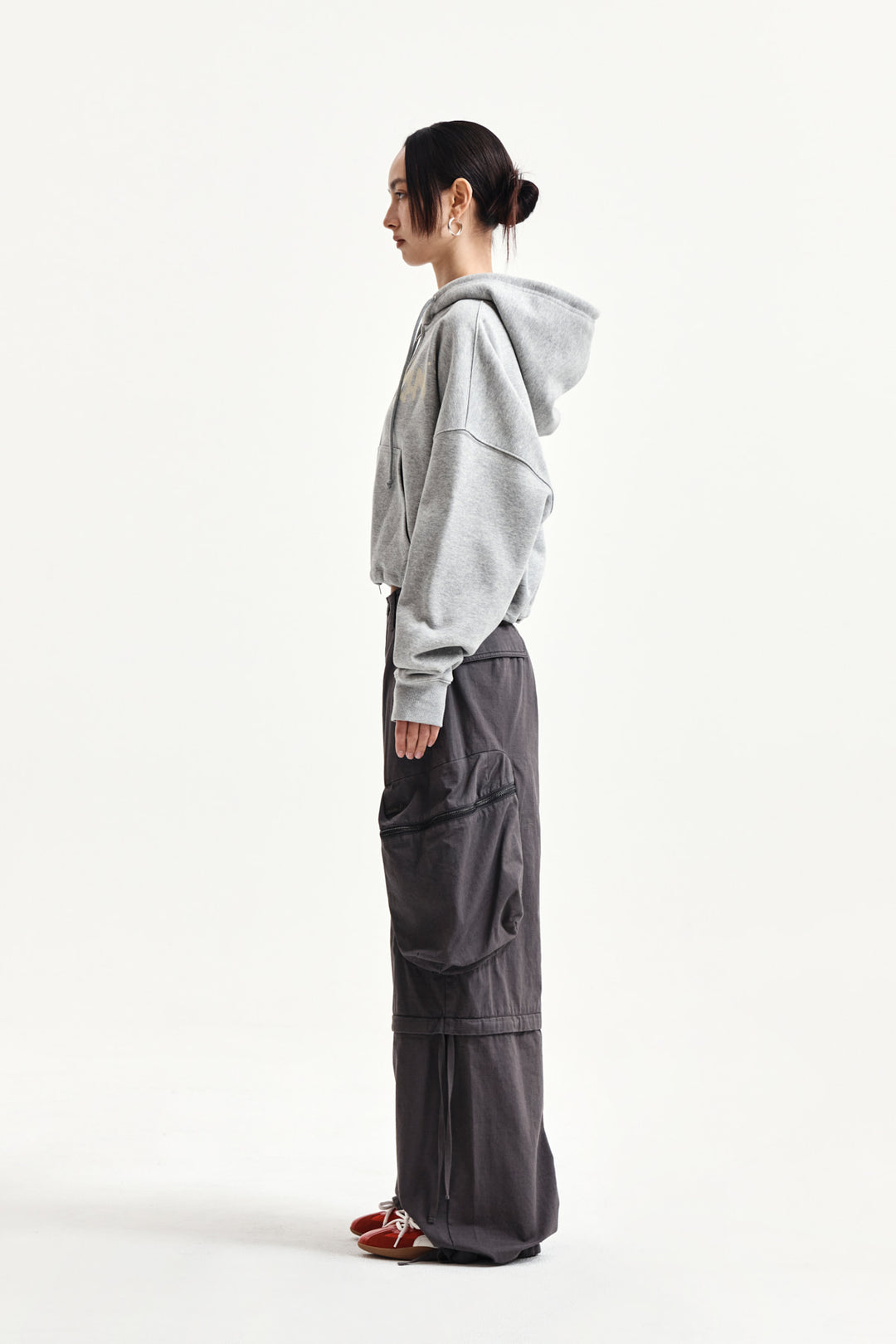 Matin Kim Graffiti Logo Crop Hoodie — Gray