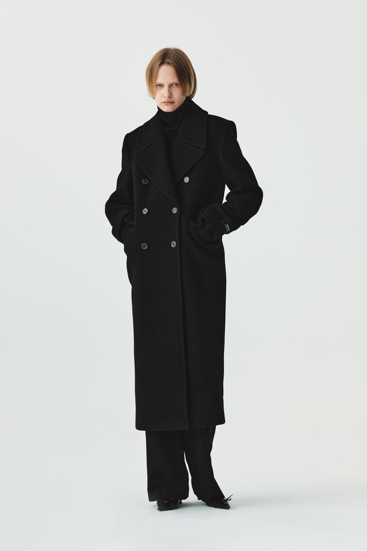 KIMMATIN Wool Cashmere Maxi Double Coat — Black