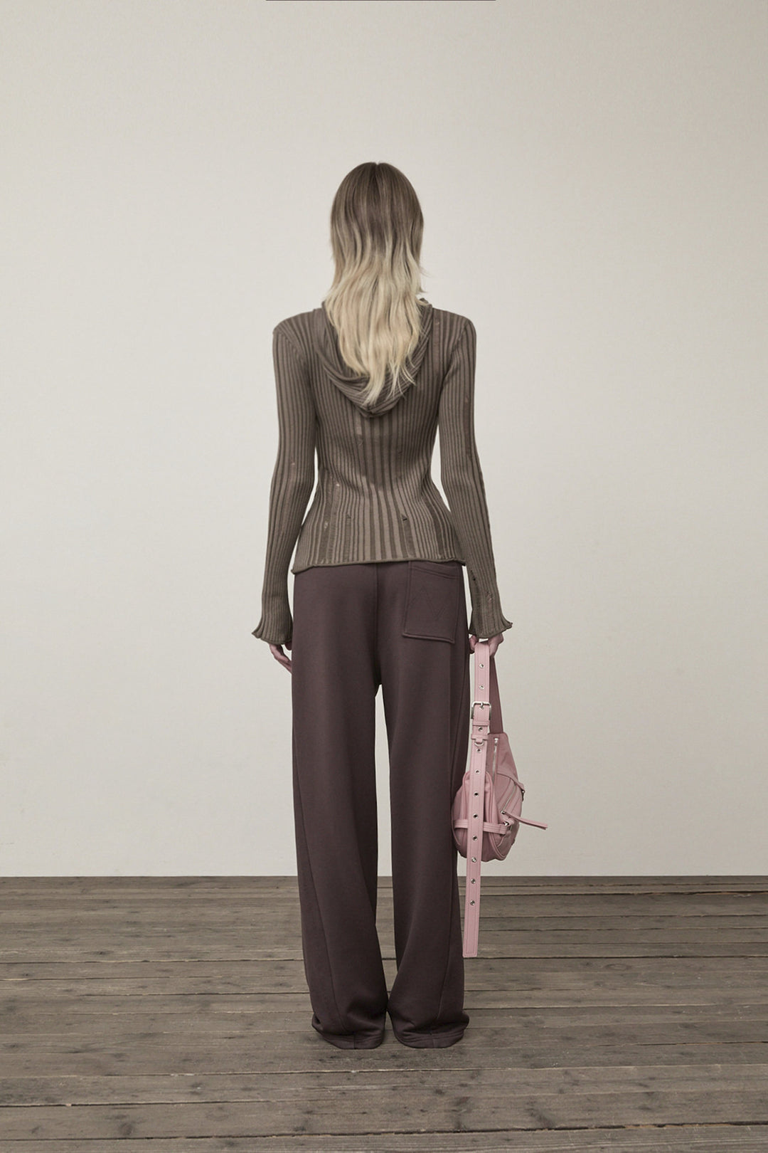 Matin Kim Logo Point Damage Slim Hoody Cardigan — Brown