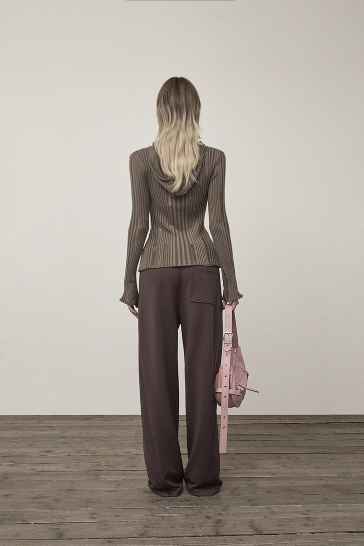 Matin Kim Logo Point Damage Slim Hoody Cardigan — Brown