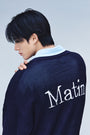 Matin Kim Back Logo Jacquard Mesh Knit Zip — Navy blue