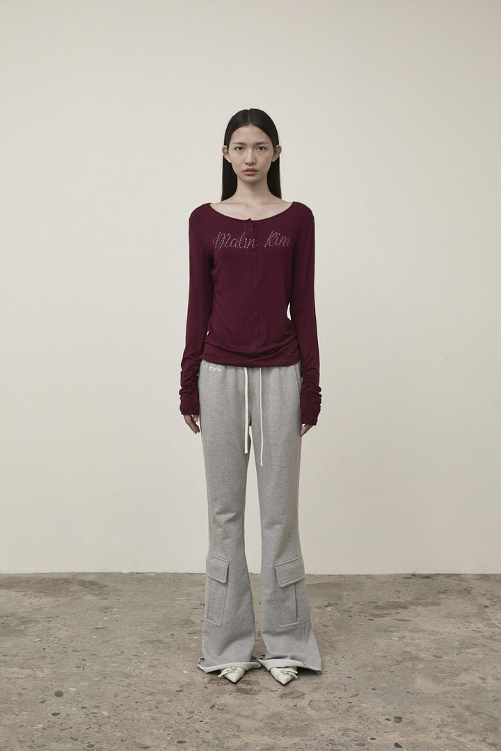 Matin Kim Henley Neck Shirring Top — Burgundy