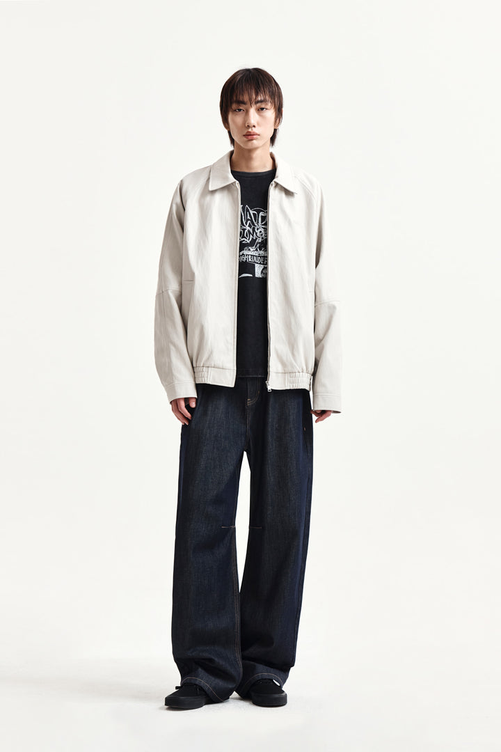 Matin Kim Small Logo Faux Leather Zip-Up — Light Grey