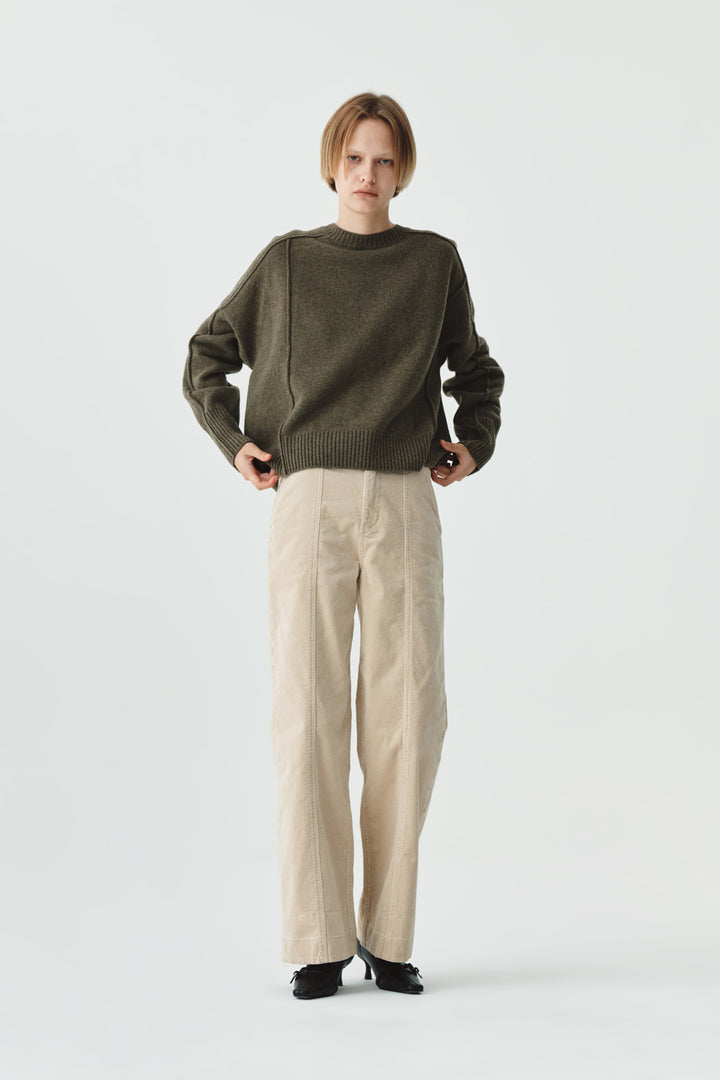 KIMMATIN Slim Boots Cut Corduroy Pants — Cream