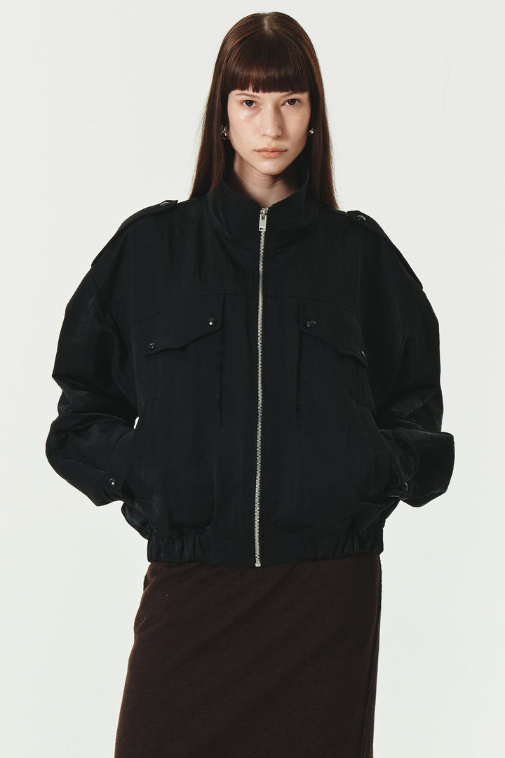KIMMATIN High Neck Nylon Jumper — Black