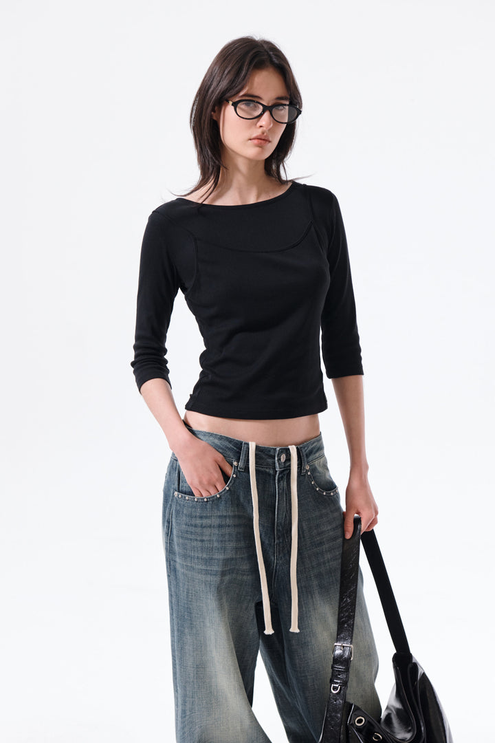 Matin Kim 3/4 Sleeve Layered Tank Top — Black