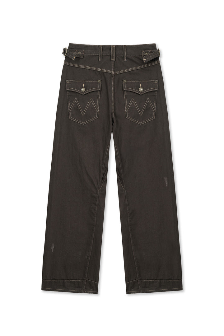 Matin Kim Waist Buckle Stitch Twill Denim — Brown