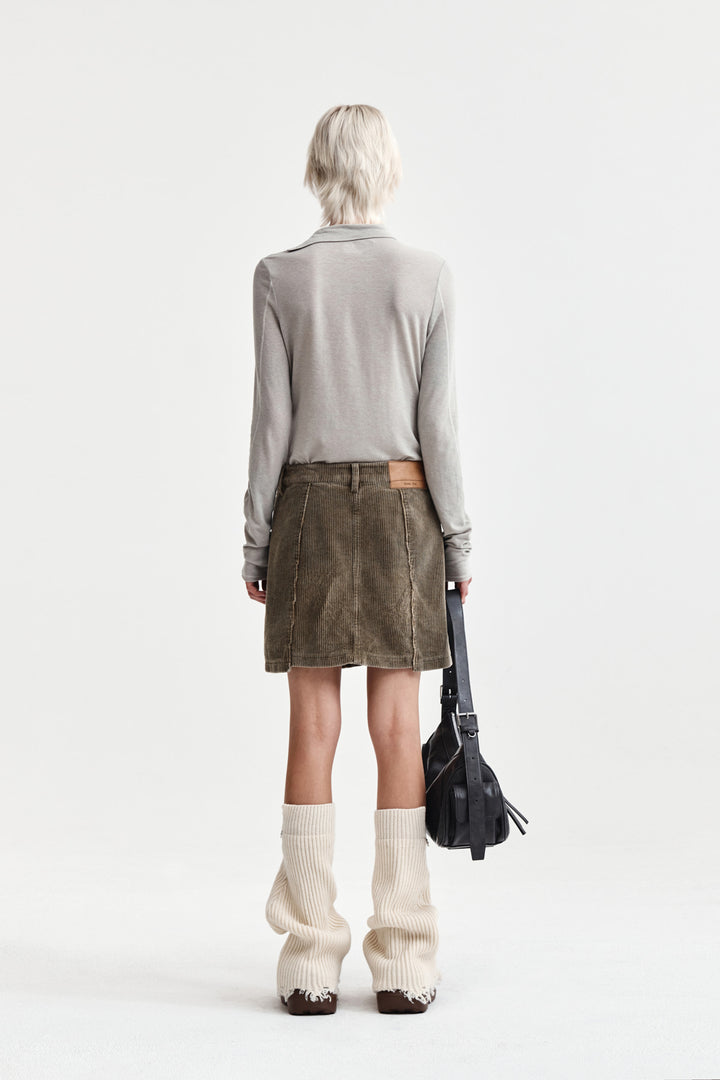 Matin Kim Button Slit Half Neck Top — Beige