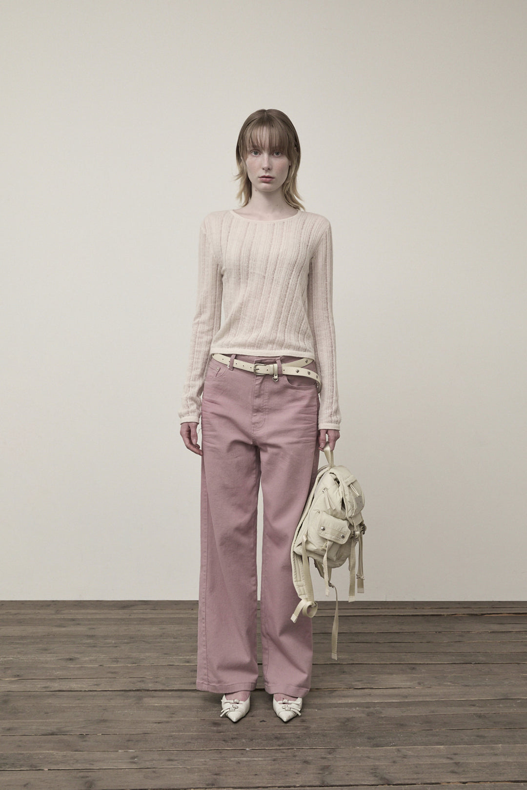 Matin Kim Diagonal Texture Knit Top — Beige