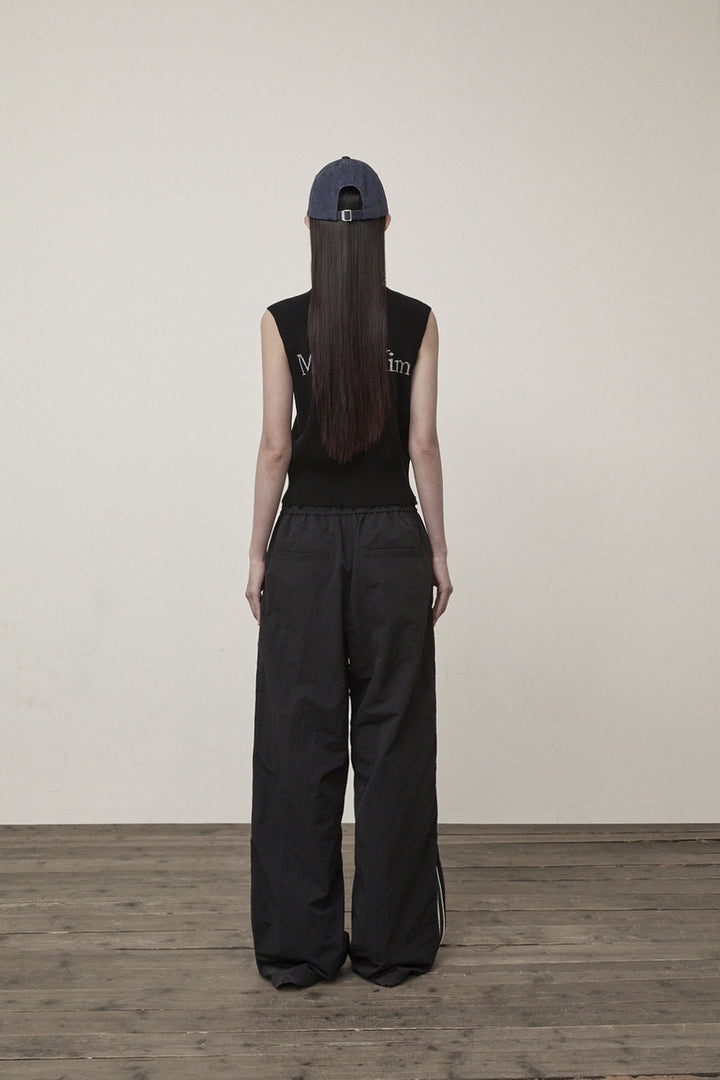 Matin Kim High Neck Logo Knit Zip Vest — Black