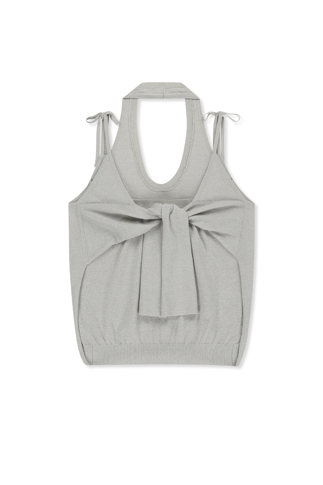 Matin Kim Layered Tie Halter Neck Knit Top — Light Grey