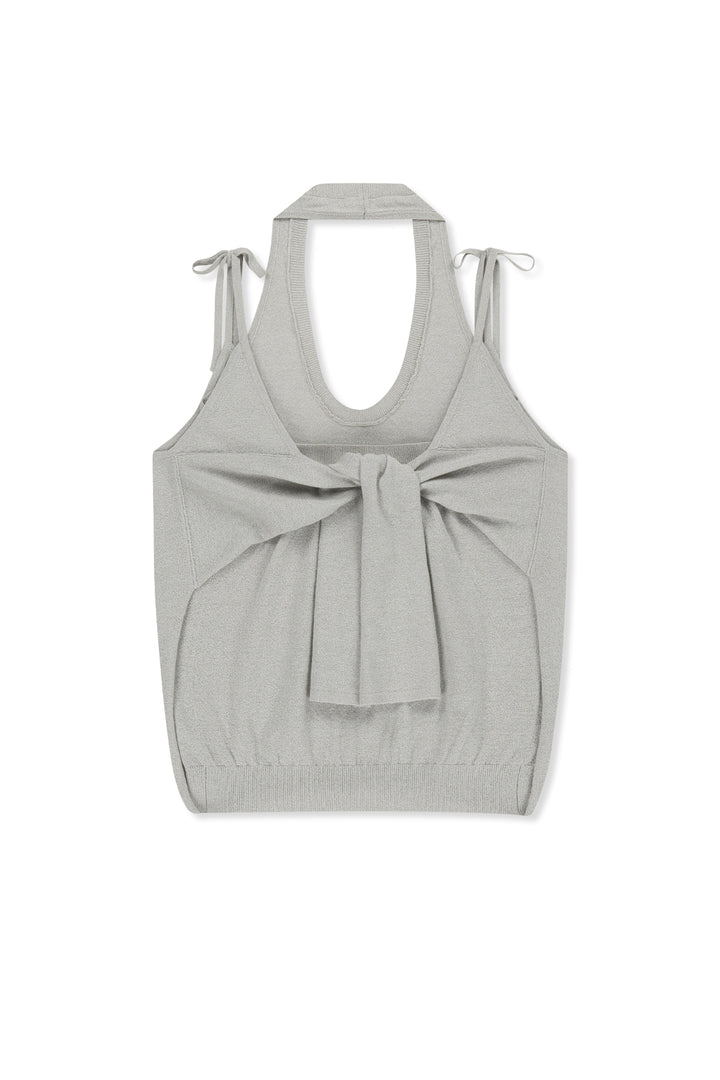 Matin Kim Layered Tie Halter Neck Knit Top — Light Grey