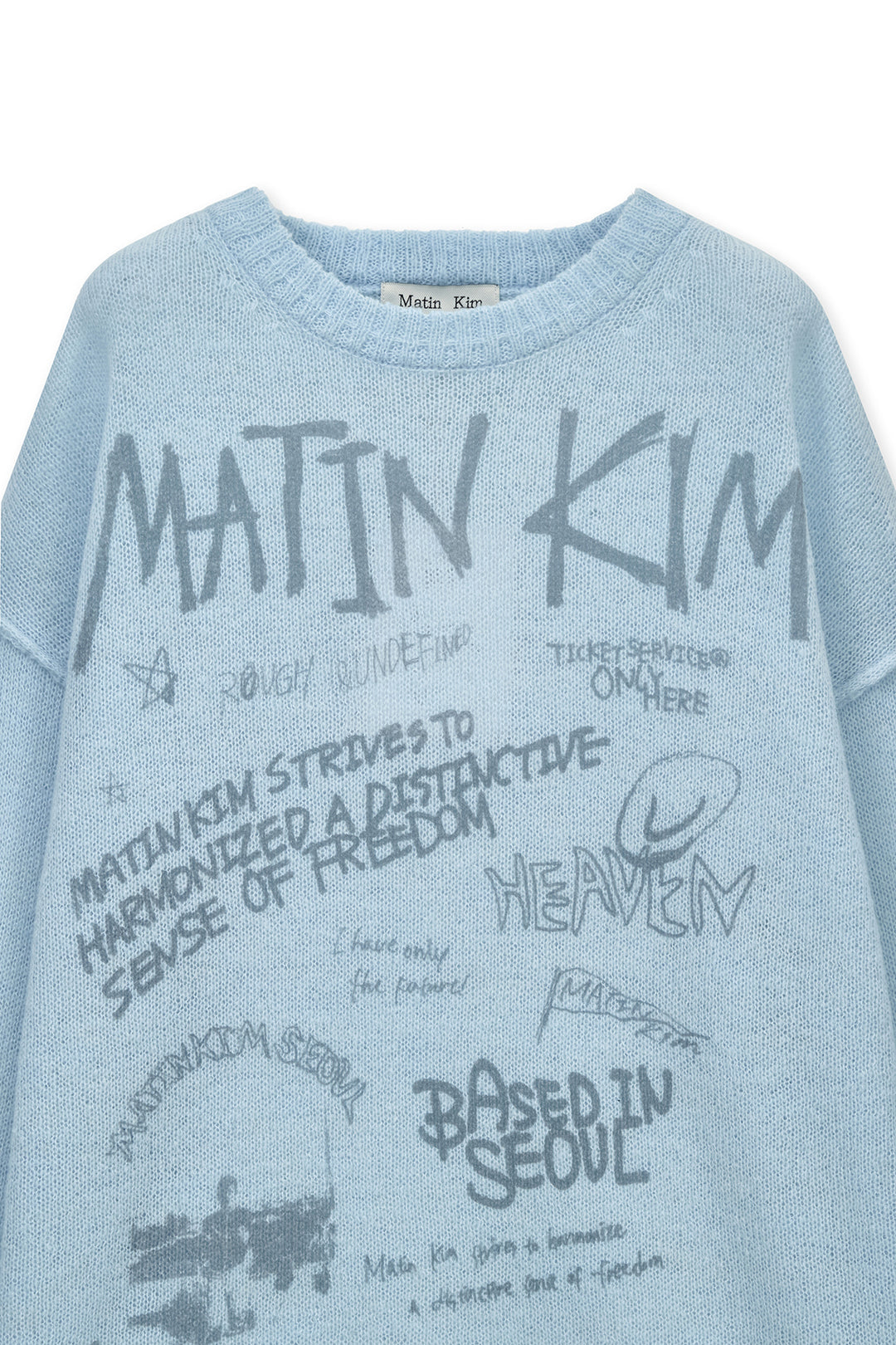 Matin Kim Graffiti Artwork Knit Pullover — Light Blue