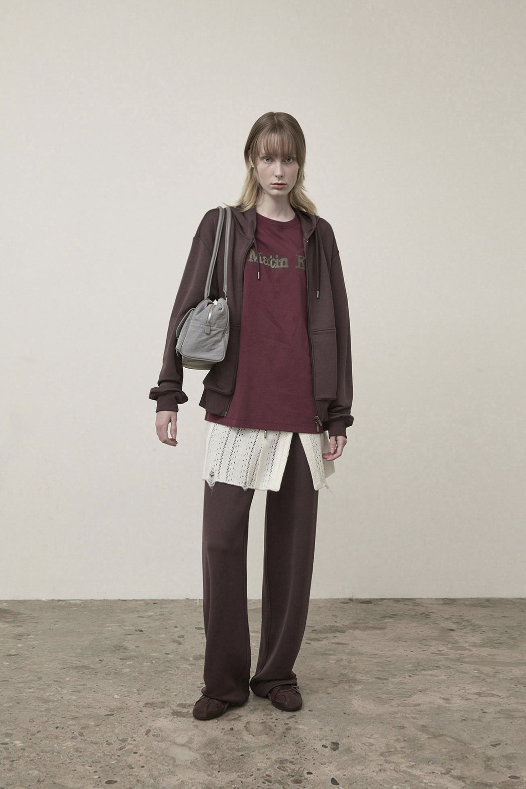 Matin Kim Back Logo Glitter Zip Hoodie — Brown