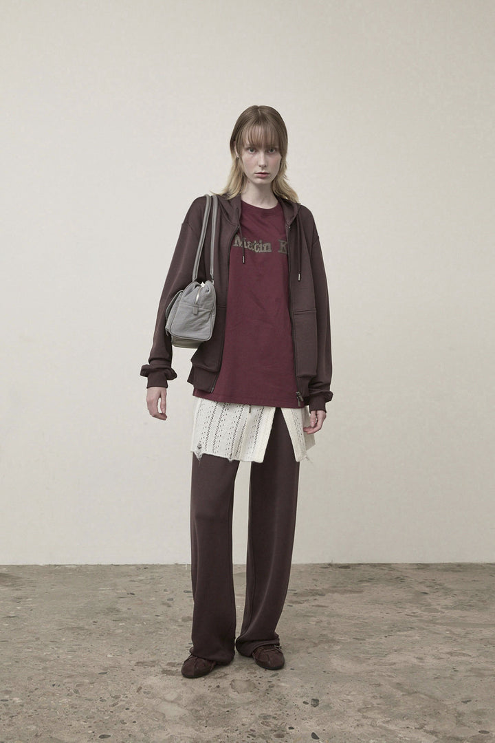 Matin Kim Back Logo Glitter Zip Hoodie — Brown