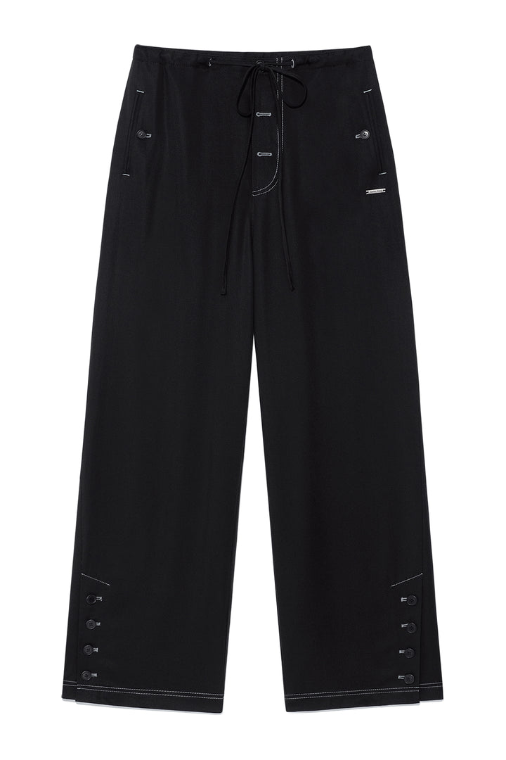 Matin Kim Button Point String Wide Pants — Black