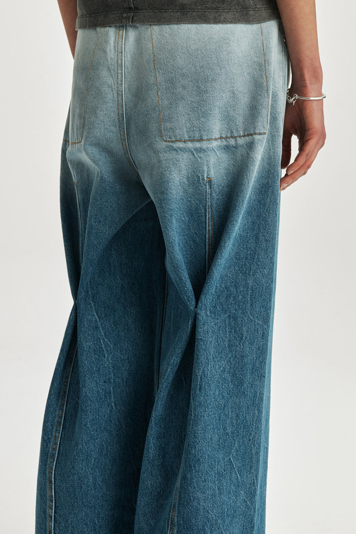 KIMMATIN Pintuck Wide Denim Pants — Light Blue