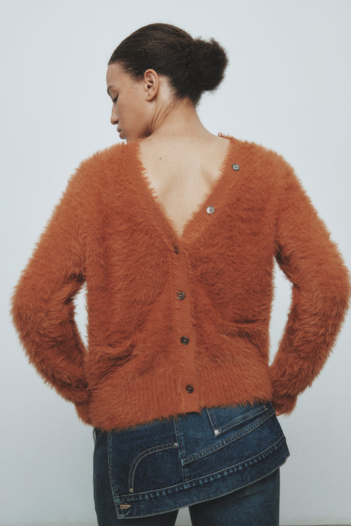 KIMMATIN Two Way Hairy Cardigan — Camel