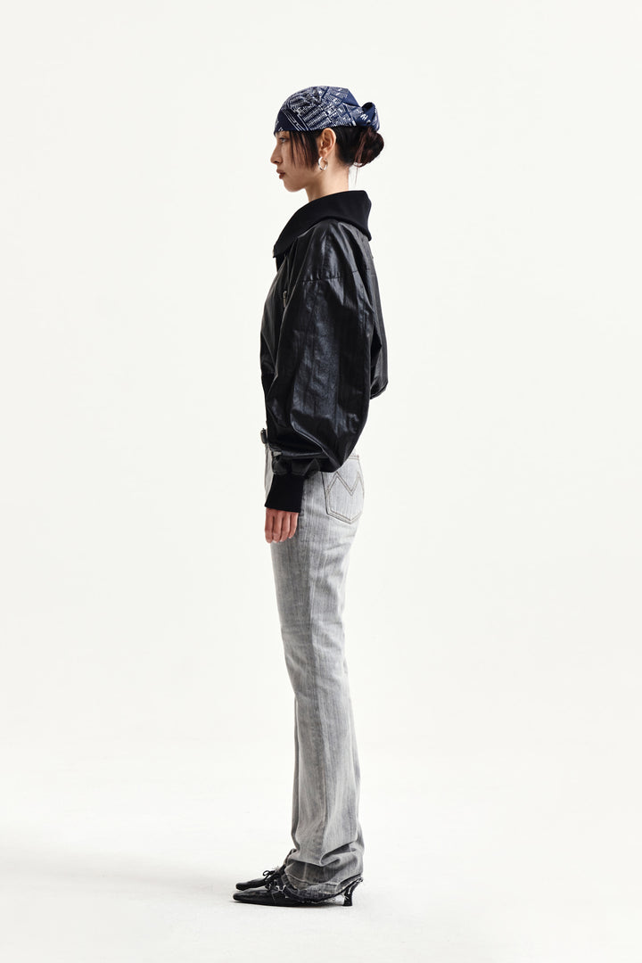 Matin Kim Washed Point Boots Cut Denim — Gray