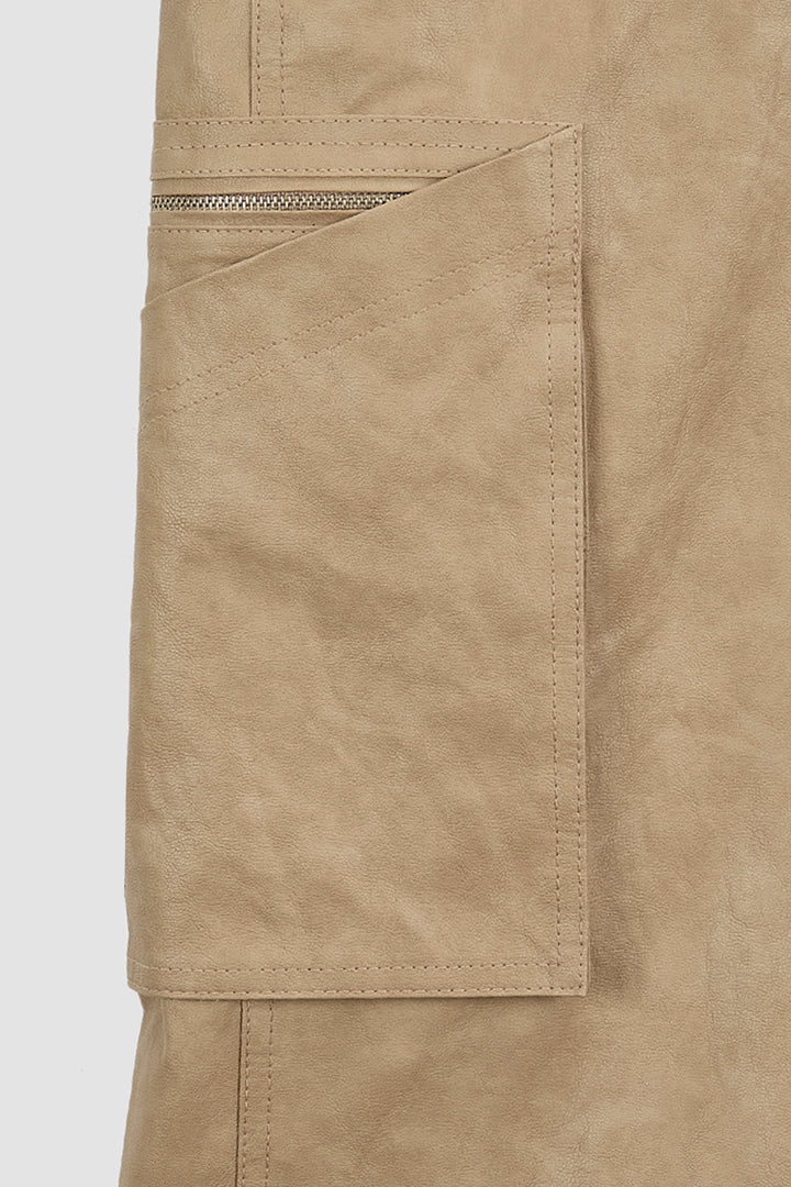 KIMMATIN Pocket Point Leather Bermuda — Beige