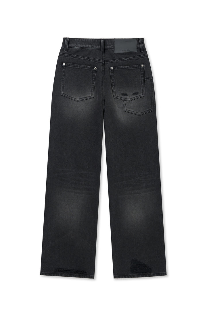 Matin Kim Back Pocket Patch Destroyed Denim — Black