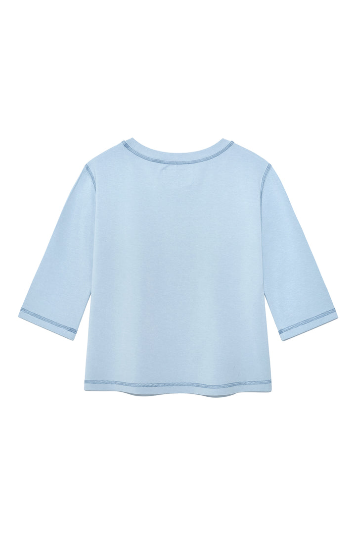 Matin Kim Three Quarter Logo Slim Top — Light Blue