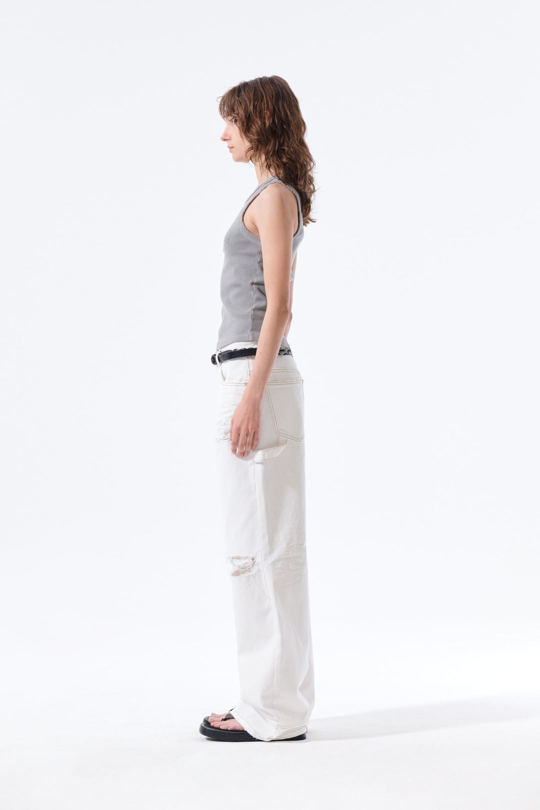 Matin Kim Destroyed Color Dyeing Denim — White