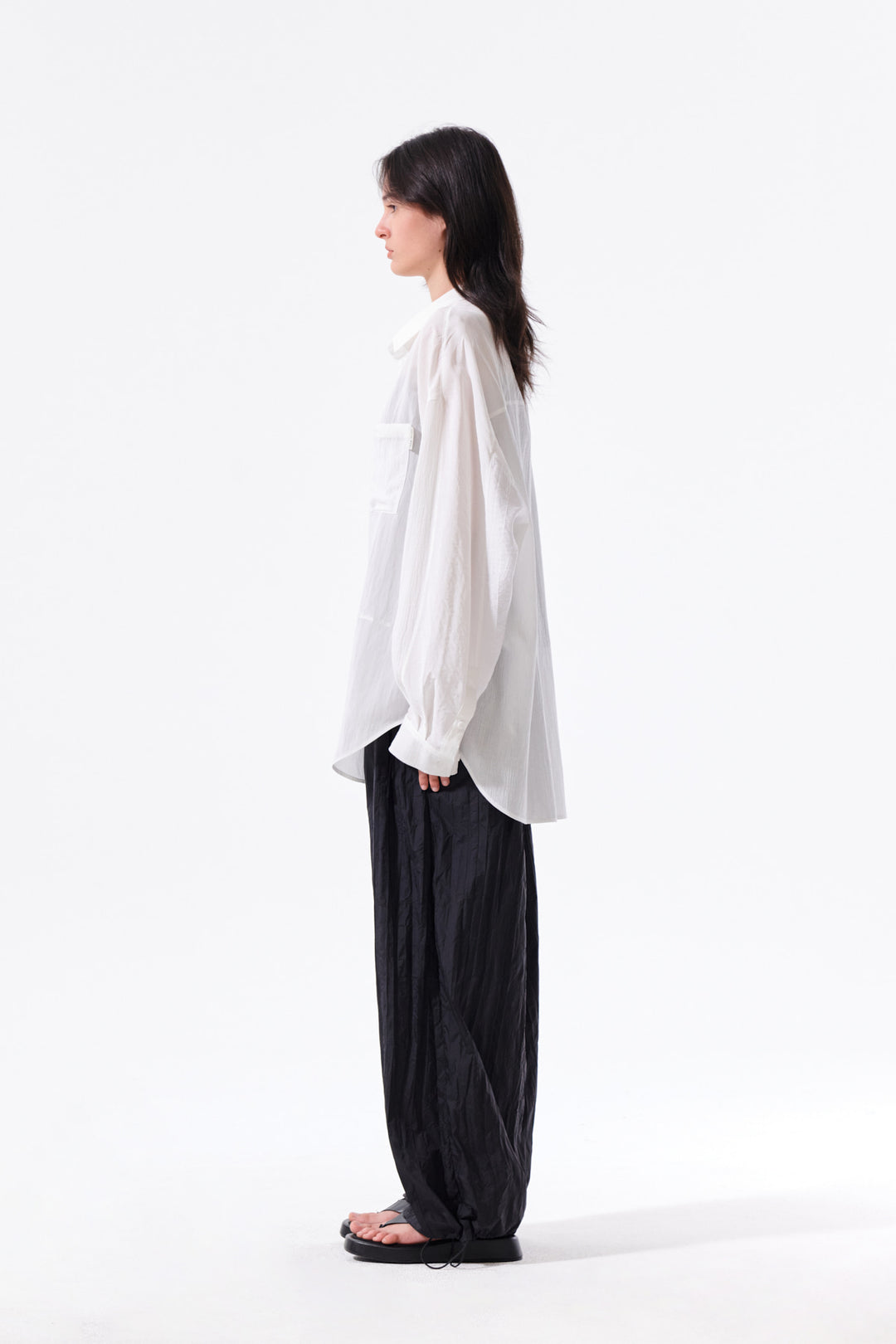 Matin Kim Nylon Crinkle Wide Pants — Black