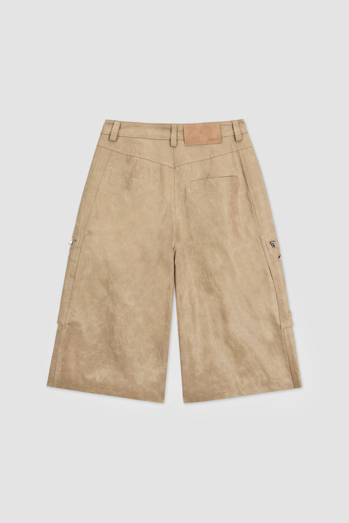 KIMMATIN Pocket Point Leather Bermuda — Beige