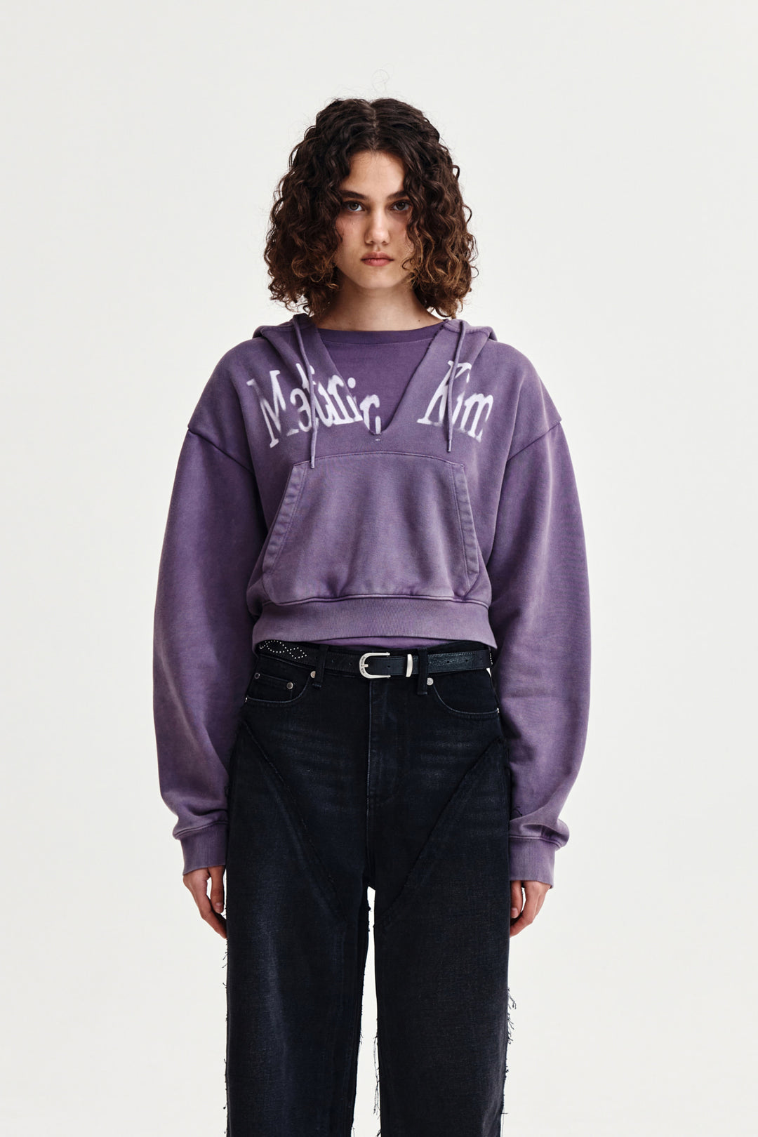 Matin Kim Washed Layered Crop Hoody — Purple