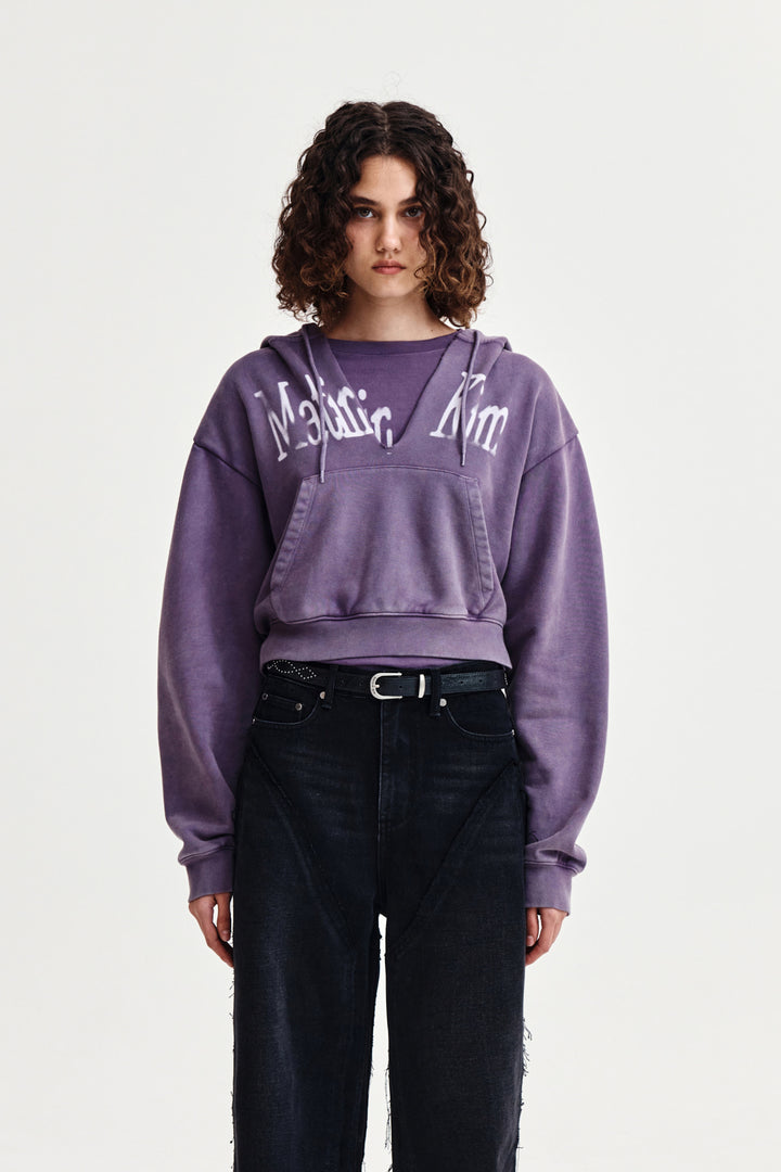 Matin Kim Washed Layered Crop Hoody — Purple
