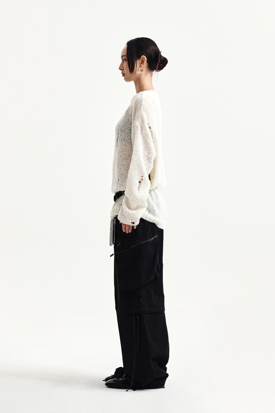 Matin Kim Asymmetric Damaged Knit Pullover — Ivory