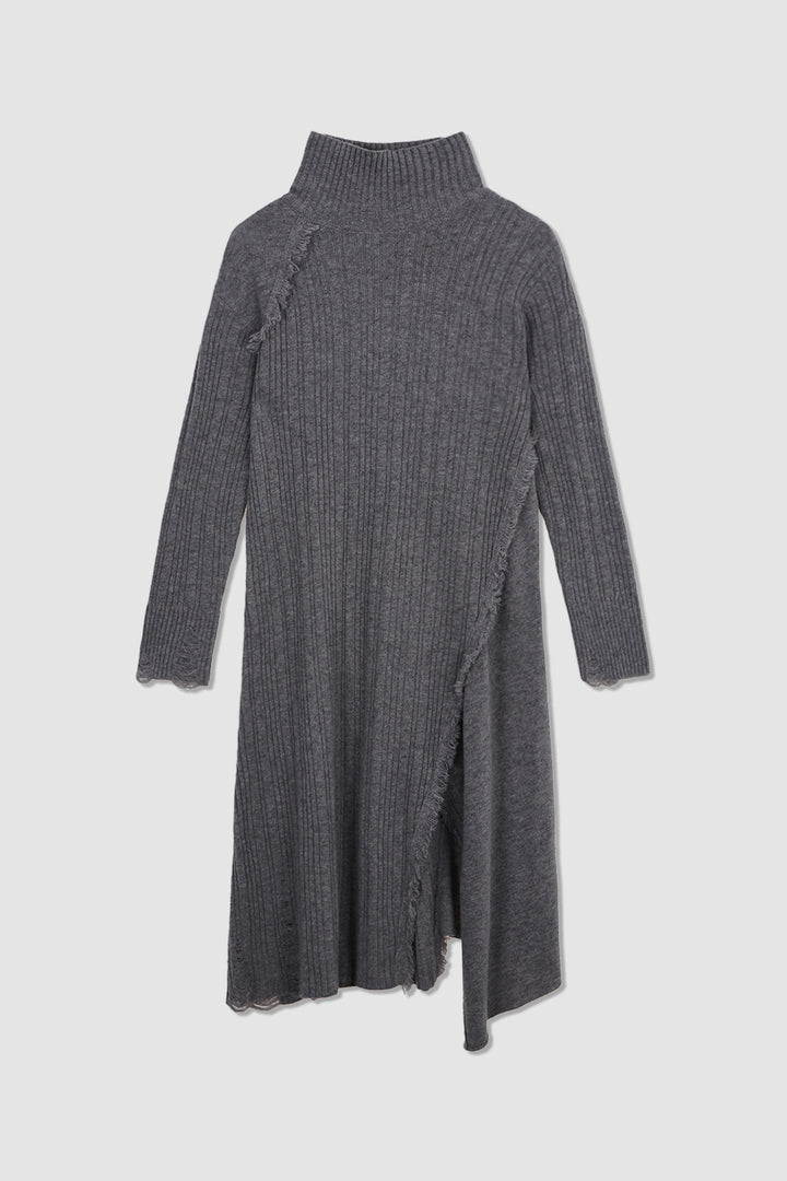 KIMMATIN Unbalance Fringe Knit Dress — Gray