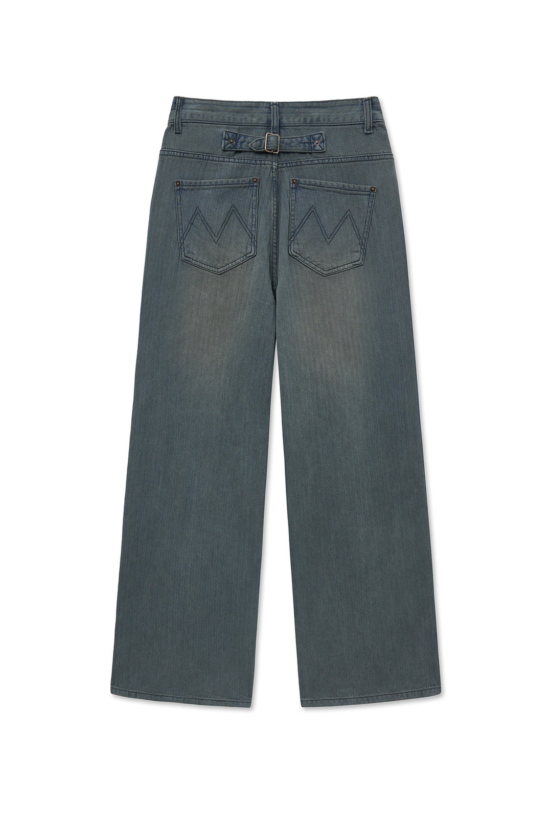 Matin Kim Herringbone Wide Denim in Smoke — Blue