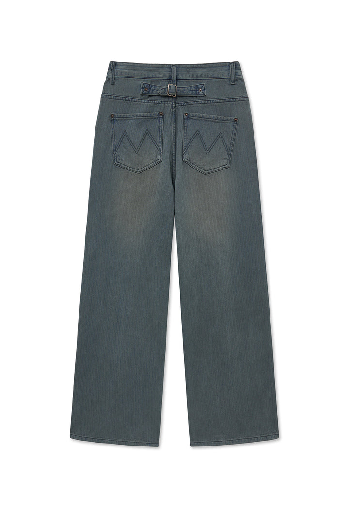 Matin Kim Herringbone Wide Denim in Smoke — Blue