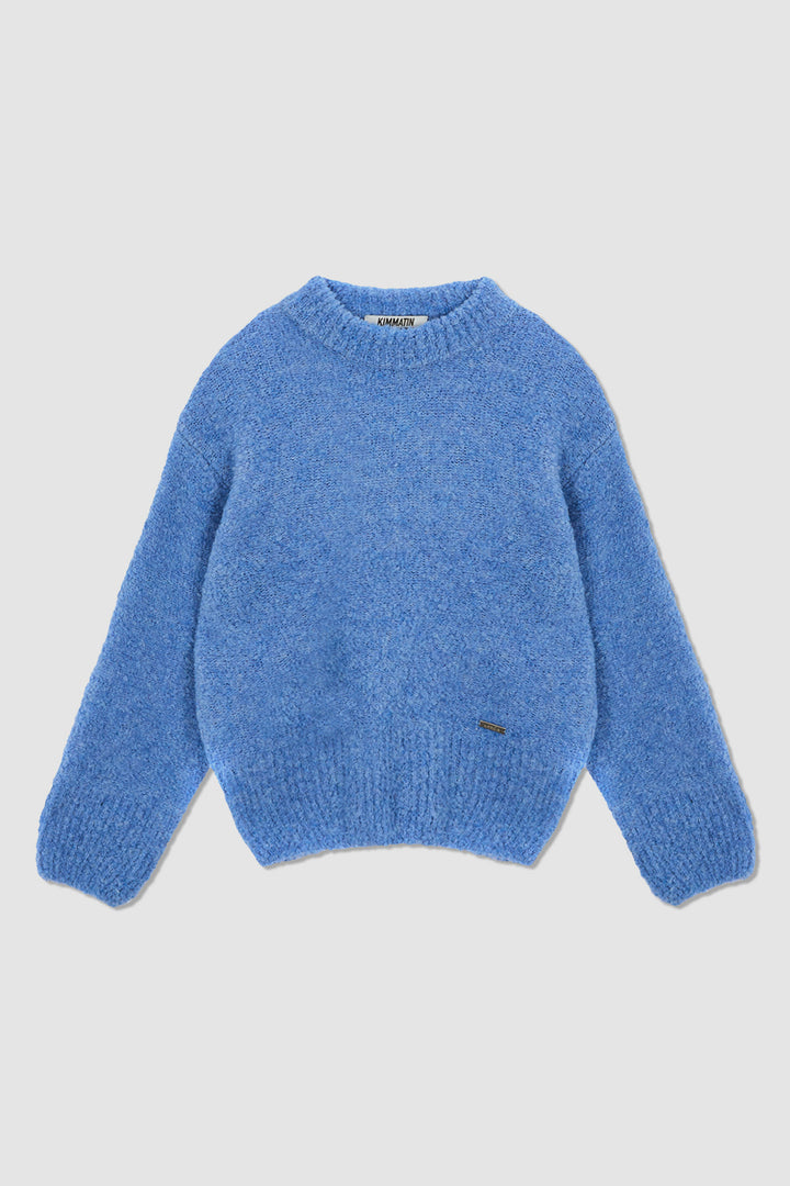 KIMMATIN Volume Neck Boucle Pullover — Blue