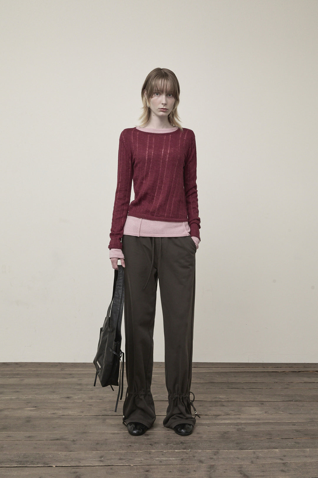 Matin Kim Diagonal Texture Knit Top — Burgundy