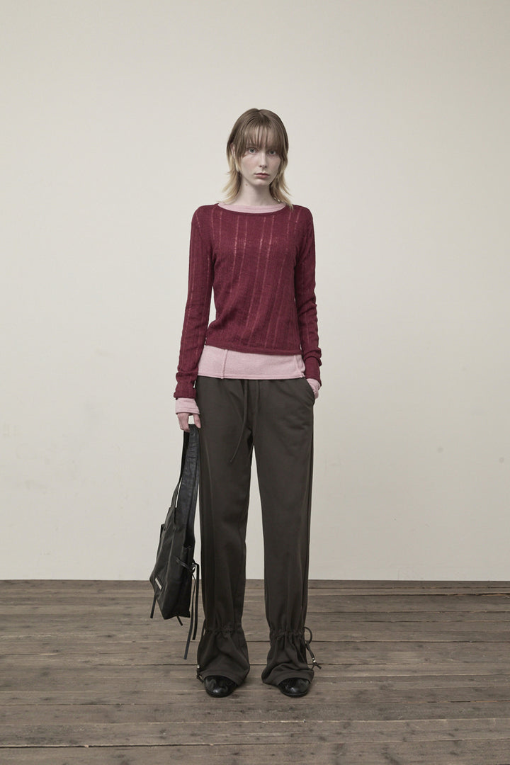 Matin Kim Diagonal Texture Knit Top — Burgundy