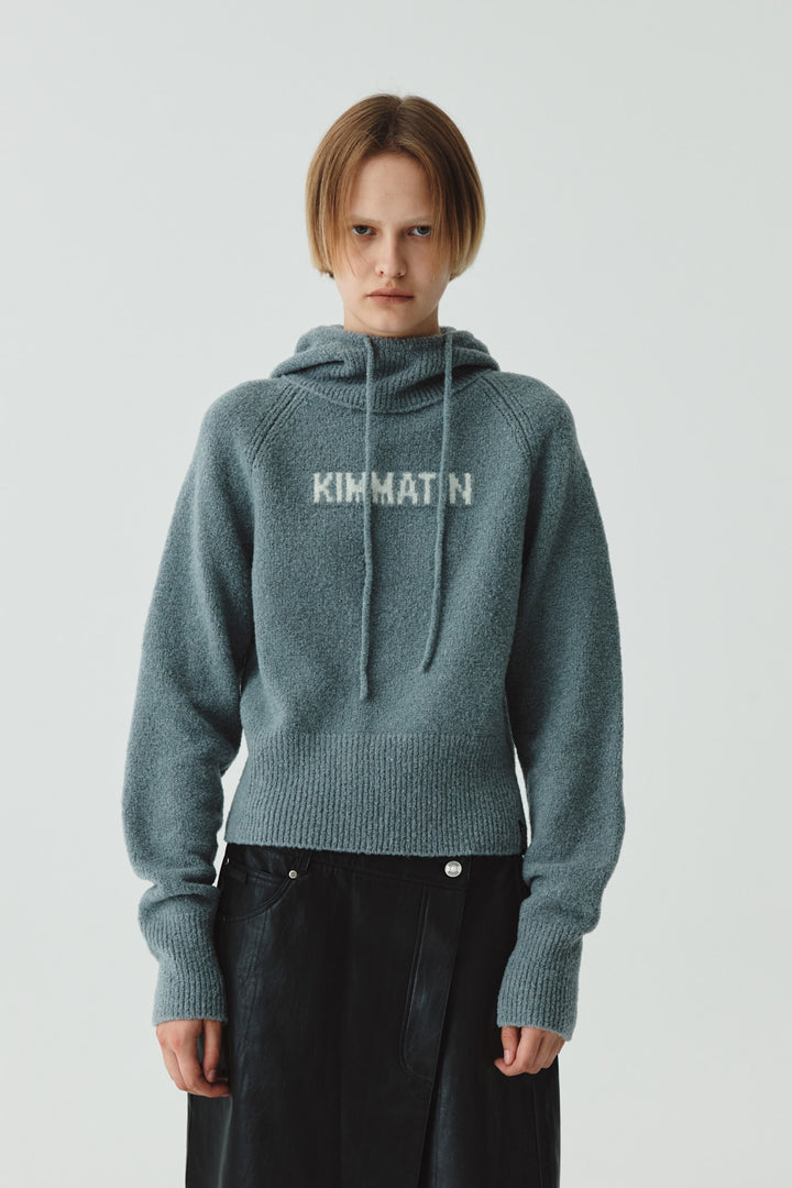 KIMMATIN Turtle Hoody Boucle Knit Top — Gray