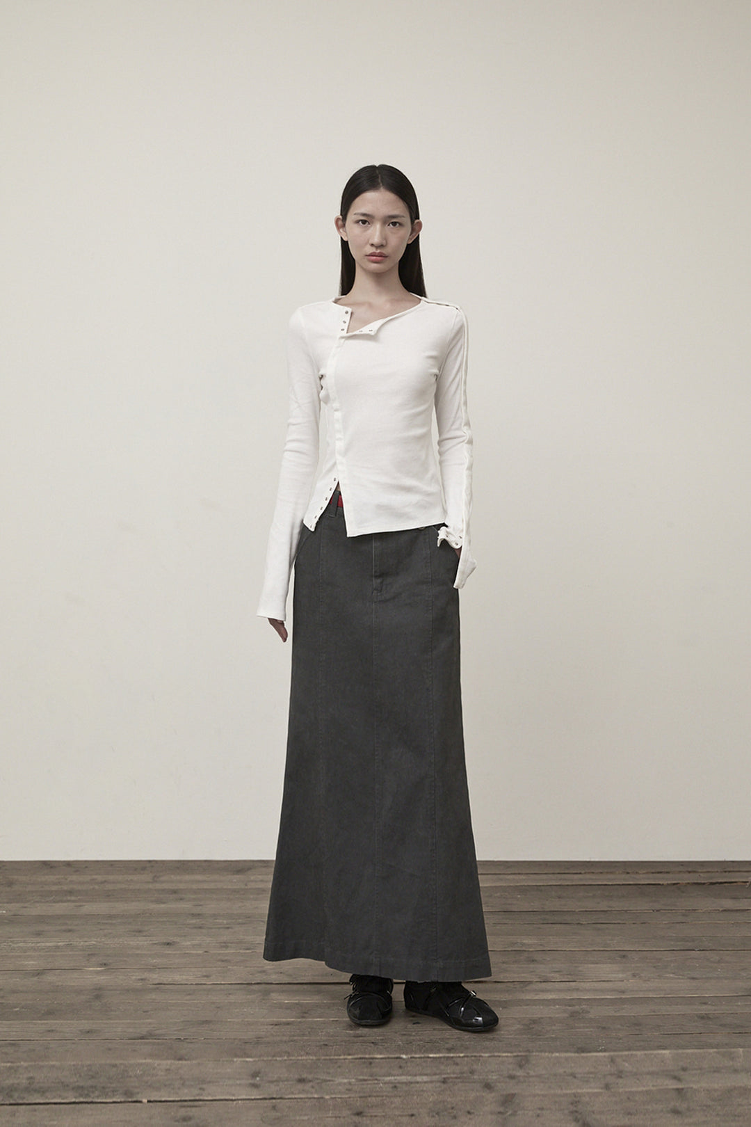 Matin Kim Snap Detail Slim Top — Ivory